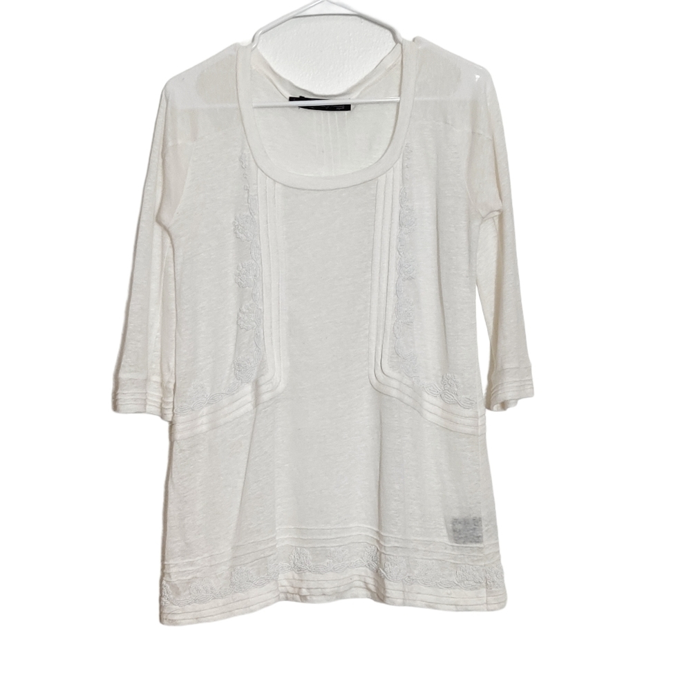 Patterson J. Kincaid White Beaded Blouse Shirt S